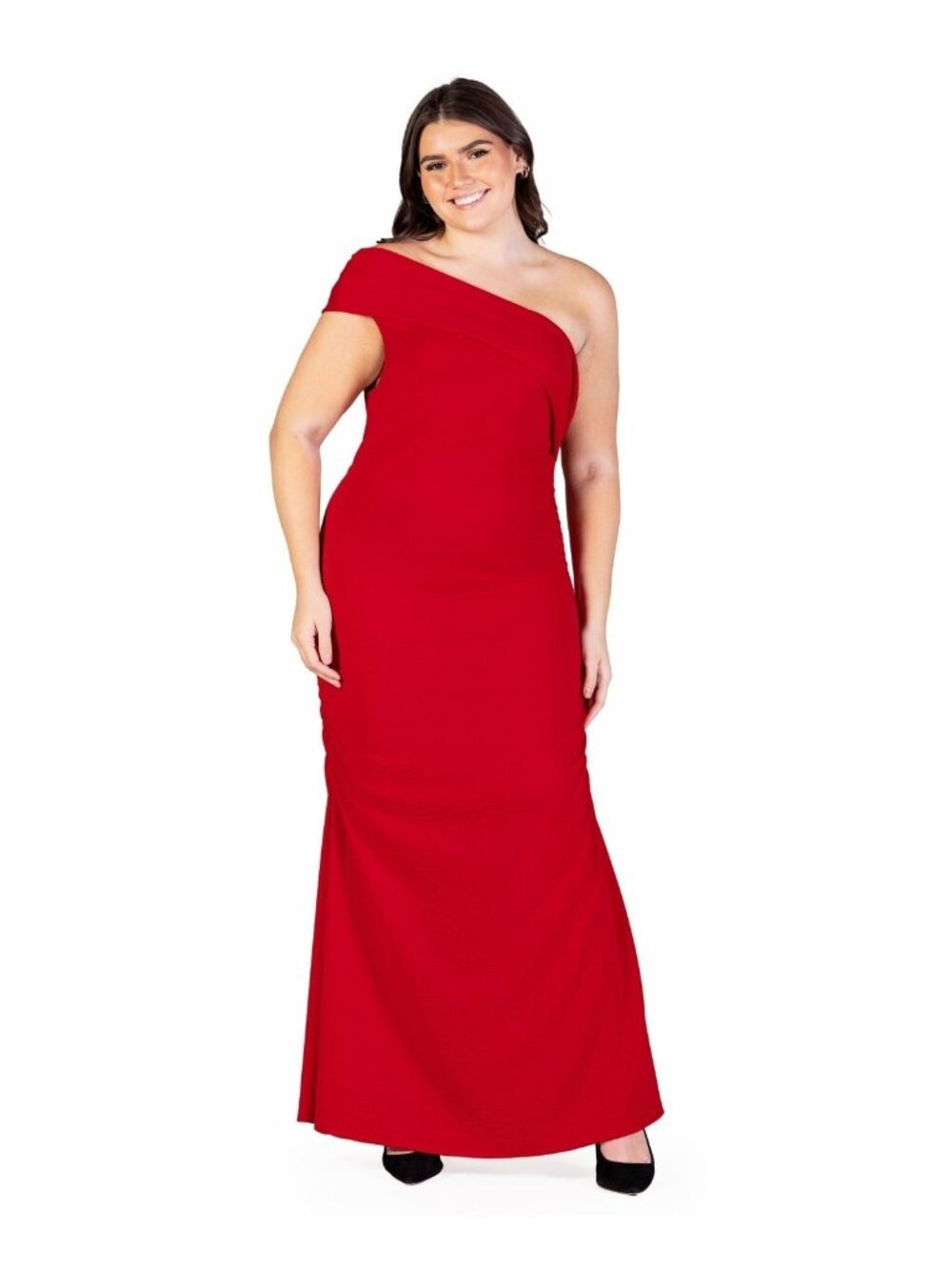 24seven Plus Size 2X Formal One Shoulder Ruched Mermaid Maxi Dress Red $79